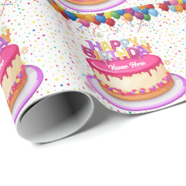 Happy Birthday Cake Balloon und Confetti Geschenkpapier