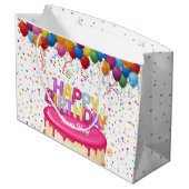 Happy Birthday Cake Balloon und Confetti Große Geschenktüte (Rückseite Schrägansicht)