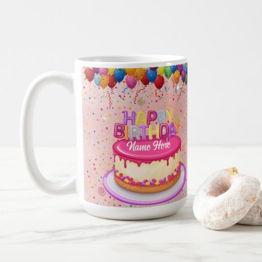 Happy Birthday Cake Balloon und Confetti Kaffeetasse (Mit Donut)