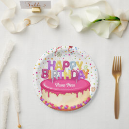 Happy Birthday Cake Balloon und Confetti Pappteller