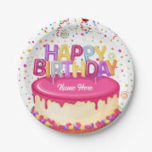 Happy Birthday Cake Balloon und Confetti Pappteller (Vorderseite)