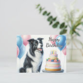 Happy Birthday Cake Balloons Border Collie Postkarte (Stehend Vorderseite)