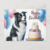 Happy Birthday Cake Balloons Border Collie Postkarte (Vorderseite)