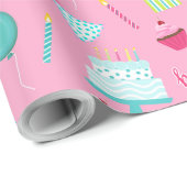 Happy Birthday Cake Balloons Candles präsentiert A Geschenkpapier (Rolleneckpunkt)