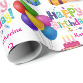 Happy Birthday Cake Balloons Name Girl's Pink hinz Geschenkpapier (Rolleneckpunkt)