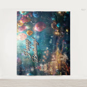 Happy Birthday Cake Balloons Party Decor Wandteppich (Vorderseite)