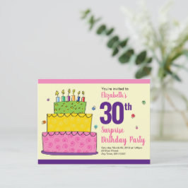 Happy Birthday Cake Candle Whimsical Einladungspostkarte