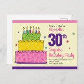 Happy Birthday Cake Candle Whimsical Einladungspostkarte (Vorne/Hinten)