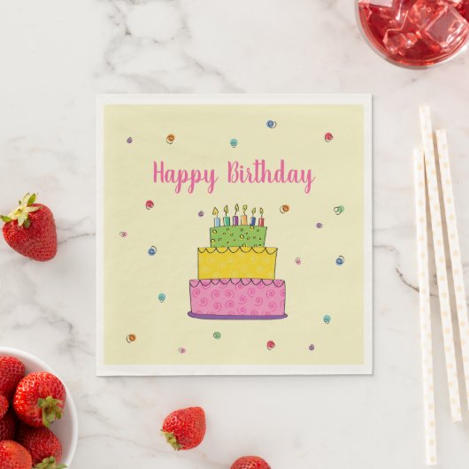 Happy Birthday Cake Candle Whimsical Serviette (Beispiel)