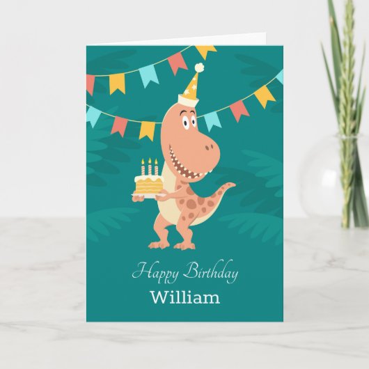 Happy Birthday Cake Candles Niedlich Dinosaur Card Karte (Vorderseite)