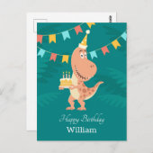 Happy Birthday Cake Candles Niedlich Dinosaur Post Postkarte (Vorne/Hinten)