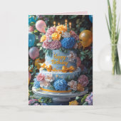 Happy Birthday Cake Candles Pretty Flowers Bows Karte (Vorderseite)