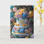 Happy Birthday Cake Candles Pretty Flowers Bows Karte (Gelbe Blume)