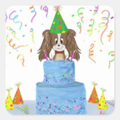 Happy Birthday Cake Cavalier King Charles Spaniel Quadratischer Aufkleber (Vorderseite)
