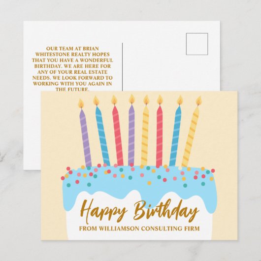 Happy Birthday Cake Chic Custom Geschäft Postkarte (Vorne/Hinten)