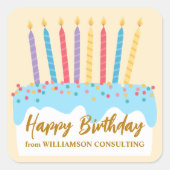Happy Birthday Cake Chic Custom Geschäft Quadratischer Aufkleber (Vorderseite)