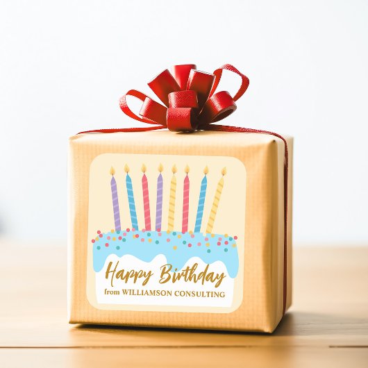 Happy Birthday Cake Chic Custom Geschäft Quadratischer Aufkleber