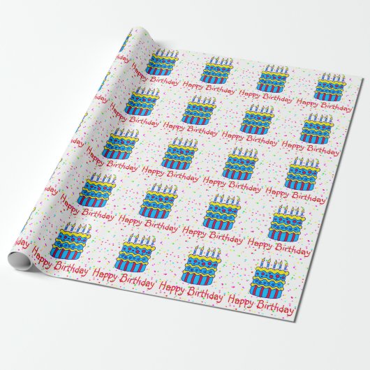 Happy Birthday Cake Confetti Party Wrapping Paper Geschenkpapier (Ungerollt)