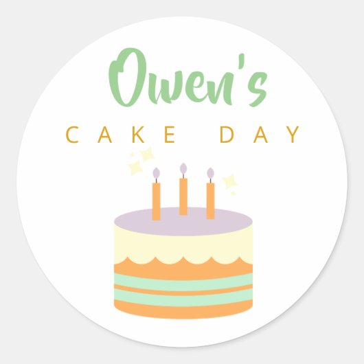 Happy Birthday Cake Day Individuelle Name Owen Lab Runder Aufkleber (Vorderseite)