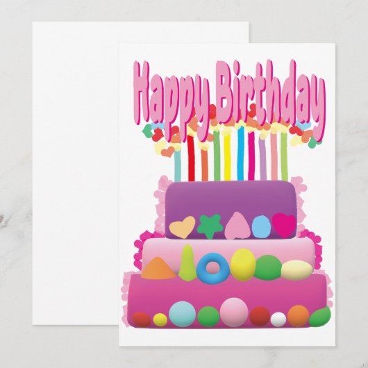 Happy Birthday Cake Einladung (Vorne/Hinten)