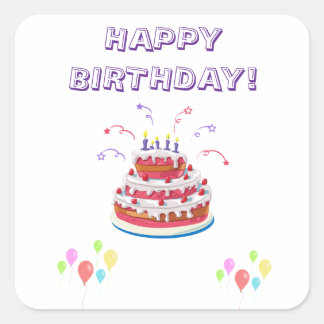 Happy Birthday Cake farbenfrohe Balloons Aufkleber