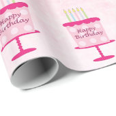 Happy Birthday Cake Gift Wrap Pink Geschenkpapier (Rolleneckpunkt)