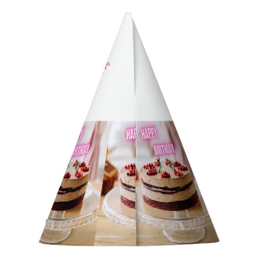 Happy Birthday Cake Image Name Here Text Crafts Partyhütchen (Rückseite)