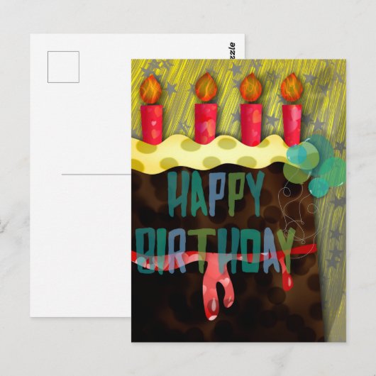 Happy Birthday Cake | Kerzen Postkarte (Vorne/Hinten)
