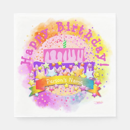 Happy Birthday Cake Napkin mit Name- HAMbWG Serviette (Vorderseite)