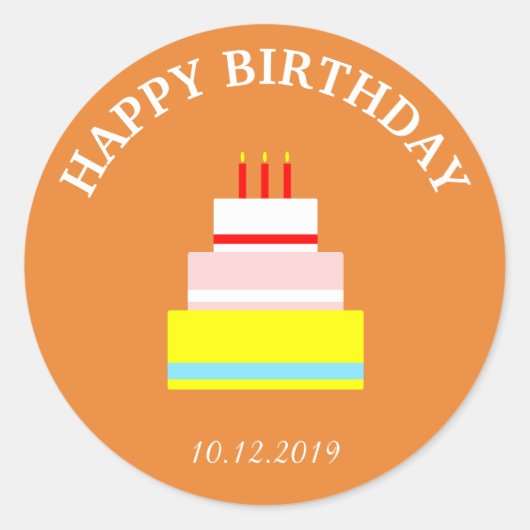 Happy Birthday Cake Party Celebration Date Candle Runder Aufkleber (Vorderseite)