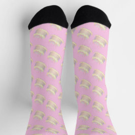 Happy Birthday Cake Pink Background Crew Socks Socken