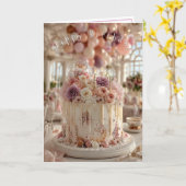 Happy Birthday Cake Pretty Pink Mauve Flowers Karte (Gelbe Blume)