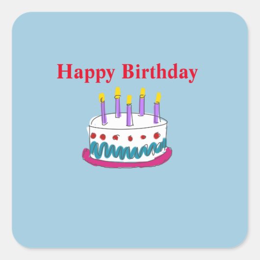 HAPPY BIRTHDAY CAKE QUADRATISCHER AUFKLEBER (Vorderseite)
