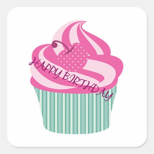 Happy Birthday Cake Quadratischer Aufkleber (Vorderseite)