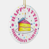 Happy Birthday Cake Slice Candle Pastel Polka Dots Keramik Ornament (Rechts)
