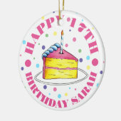 Happy Birthday Cake Slice Candle Pastel Polka Dots Keramik Ornament (Links)