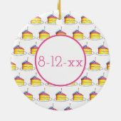 Happy Birthday Cake Slice Candle Pastel Polka Dots Keramik Ornament (Hinten)