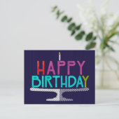 Happy Birthday Cake Typografy Postcard Postkarte (Stehend Vorderseite)