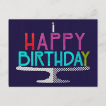 Happy Birthday Cake Typografy Postcard