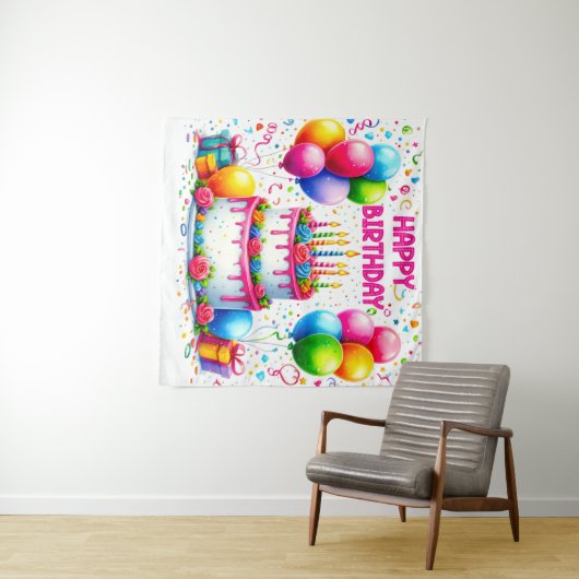 Happy Birthday Cake Wandteppich (Beispiel (Horizontal))