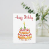 Happy Birthday Cake | Wasserfarbe Erdbeere Postkarte (Stehend Vorderseite)