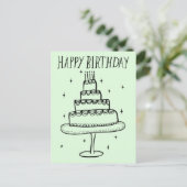 Happy Birthday Cake Whimsical Sketch Doodle Postkarte (Stehend Vorderseite)