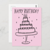 Happy Birthday Cake Whimsical Sketch Doodle Postkarte (Vorne/Hinten)