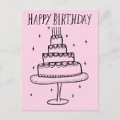 Happy Birthday Cake Whimsical Sketch Doodle Postkarte (Vorderseite)