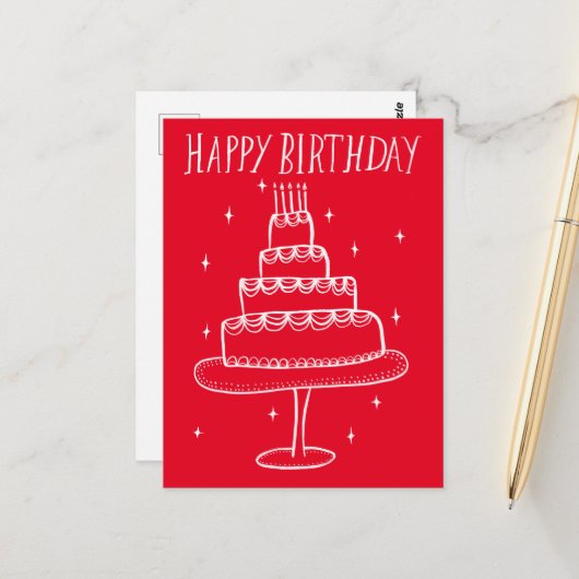 Happy Birthday Cake Whimsical Sketch Doodle Postkarte (Vorderseite/Rückseite Beispiel)