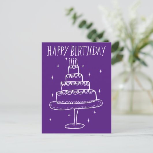 Happy Birthday Cake Whimsical Sketch Doodle Postkarte (Stehend Vorderseite)