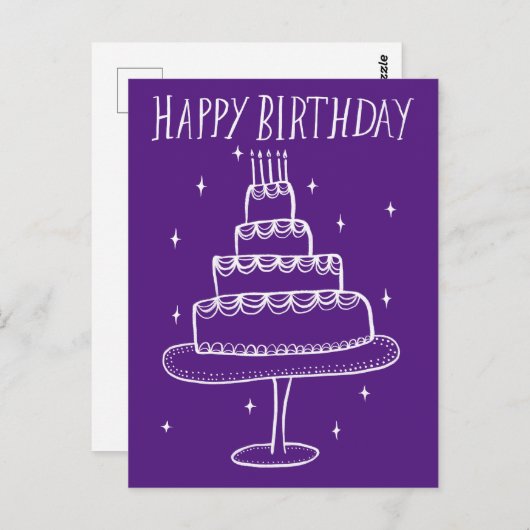 Happy Birthday Cake Whimsical Sketch Doodle Postkarte (Vorne/Hinten)