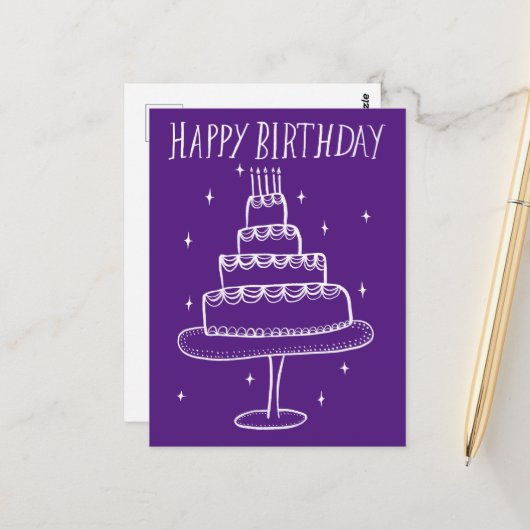 Happy Birthday Cake Whimsical Sketch Doodle Postkarte (Vorderseite/Rückseite Beispiel)