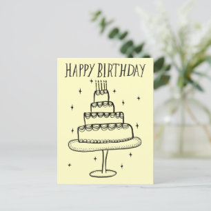 Happy Birthday Cake Whimsical Sketch Doodle Postkarte