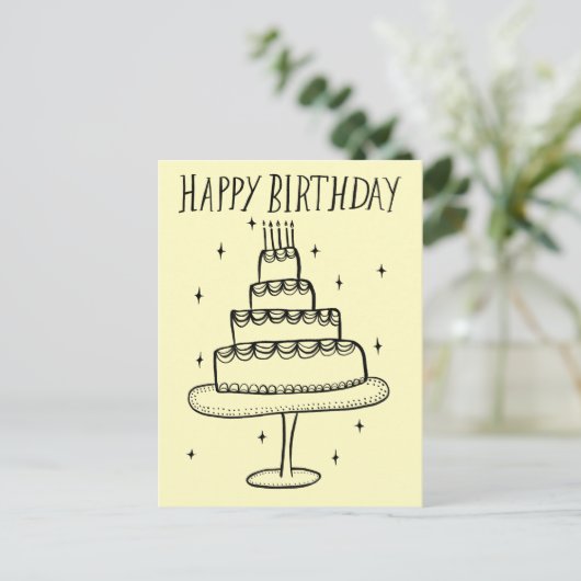 Happy Birthday Cake Whimsical Sketch Doodle Postkarte (Stehend Vorderseite)